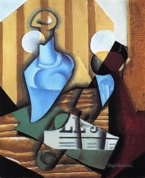 Juan Gris Painting - still life with bottle and glass 1914 Juan Gris